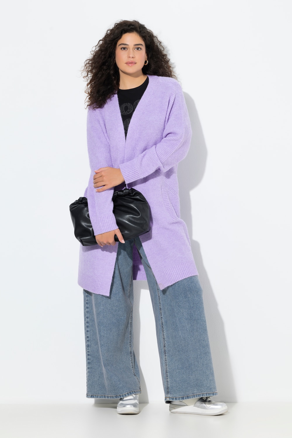 Große Größen Long-Strickjacke, Damen, lila, Größe: 50/52, Synthetische Fasern/Polyester, Ulla Popken von Ulla Popken