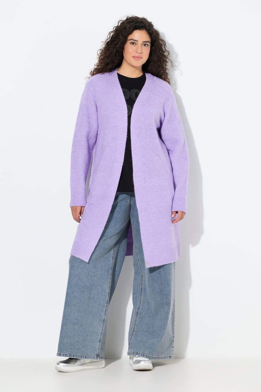 Große Größen Long-Strickjacke, Damen, lila, Größe: 54/56, Synthetische Fasern/Polyester, Ulla Popken von Ulla Popken