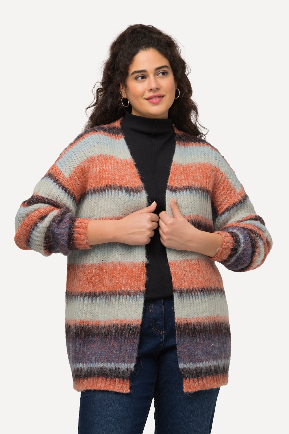 Große Größen Long-Strickjacke, Damen, orange, Größe: 50/52, Synthetische Fasern/Polyester, Ulla Popken von Ulla Popken