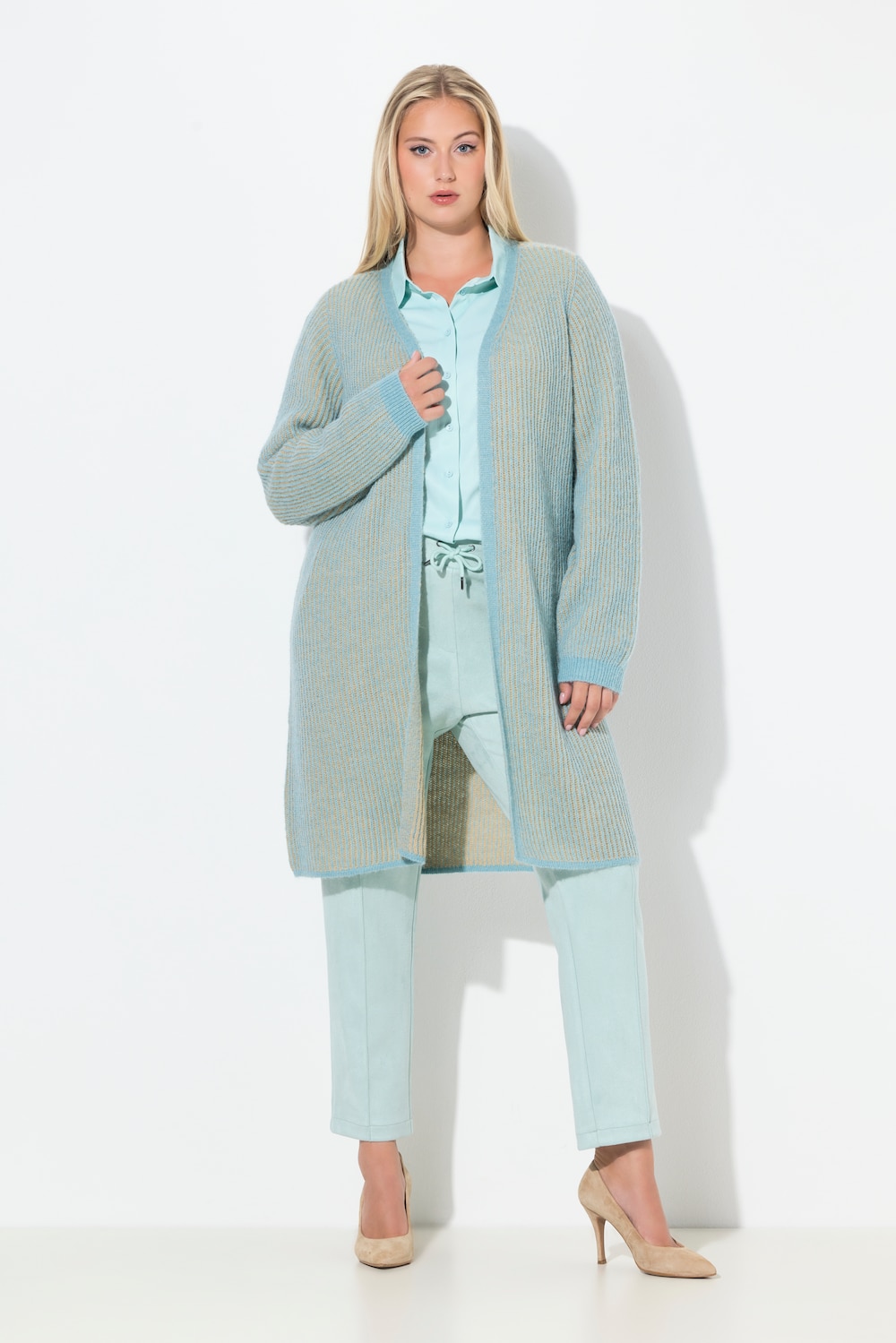 Große Größen Long-Strickjacke, Damen, türkis, Größe: 42/44, Synthetische Fasern/Wolle/Polyester, Ulla Popken von Ulla Popken