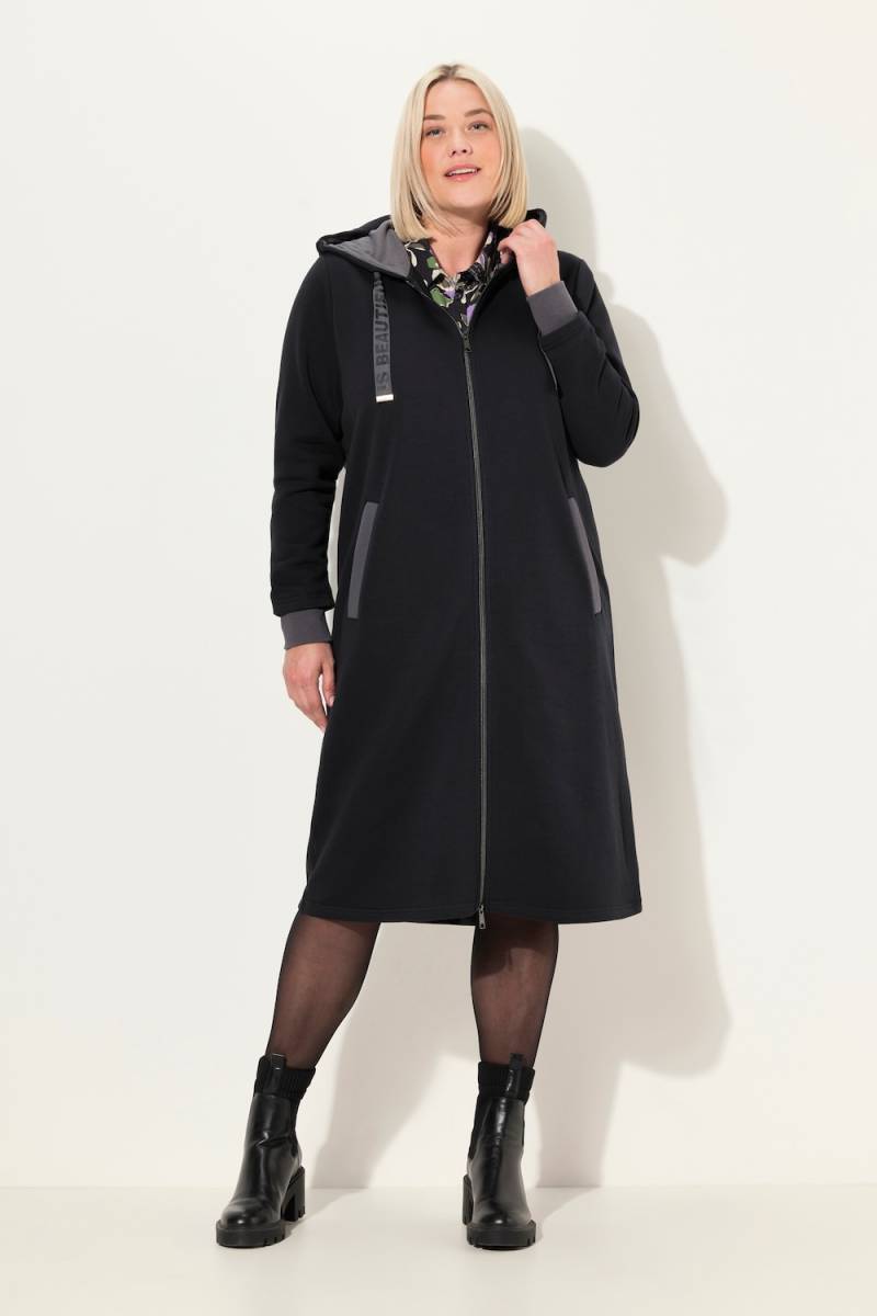 Große Größen Long-Sweatjacke, Damen, schwarz, Größe: 54/56, Baumwolle/Polyester, Ulla Popken von Ulla Popken