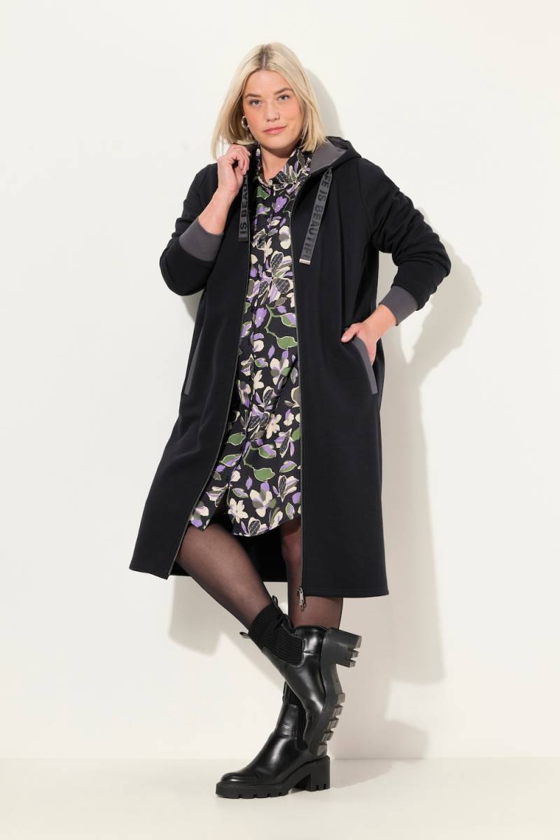 Große Größen Long-Sweatjacke, Damen, schwarz, Größe: 58/60, Baumwolle/Polyester, Ulla Popken von Ulla Popken