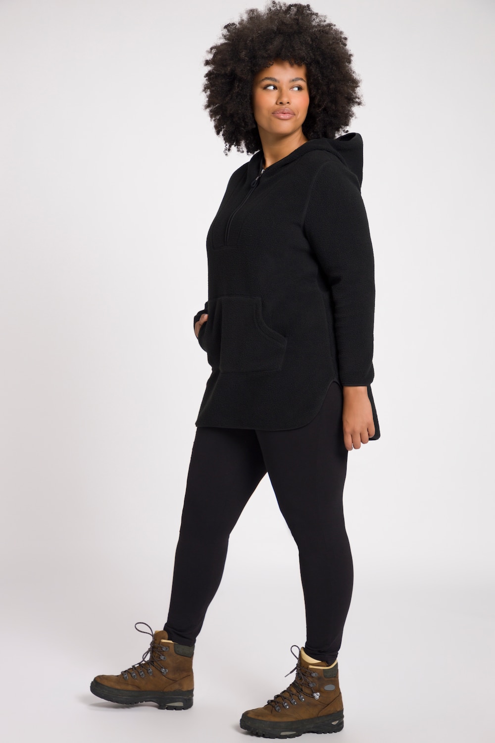 Große Größen Long-Teddy-Fleecepullover, Damen, schwarz, Größe: 62/64, Polyester, Ulla Popken von Ulla Popken