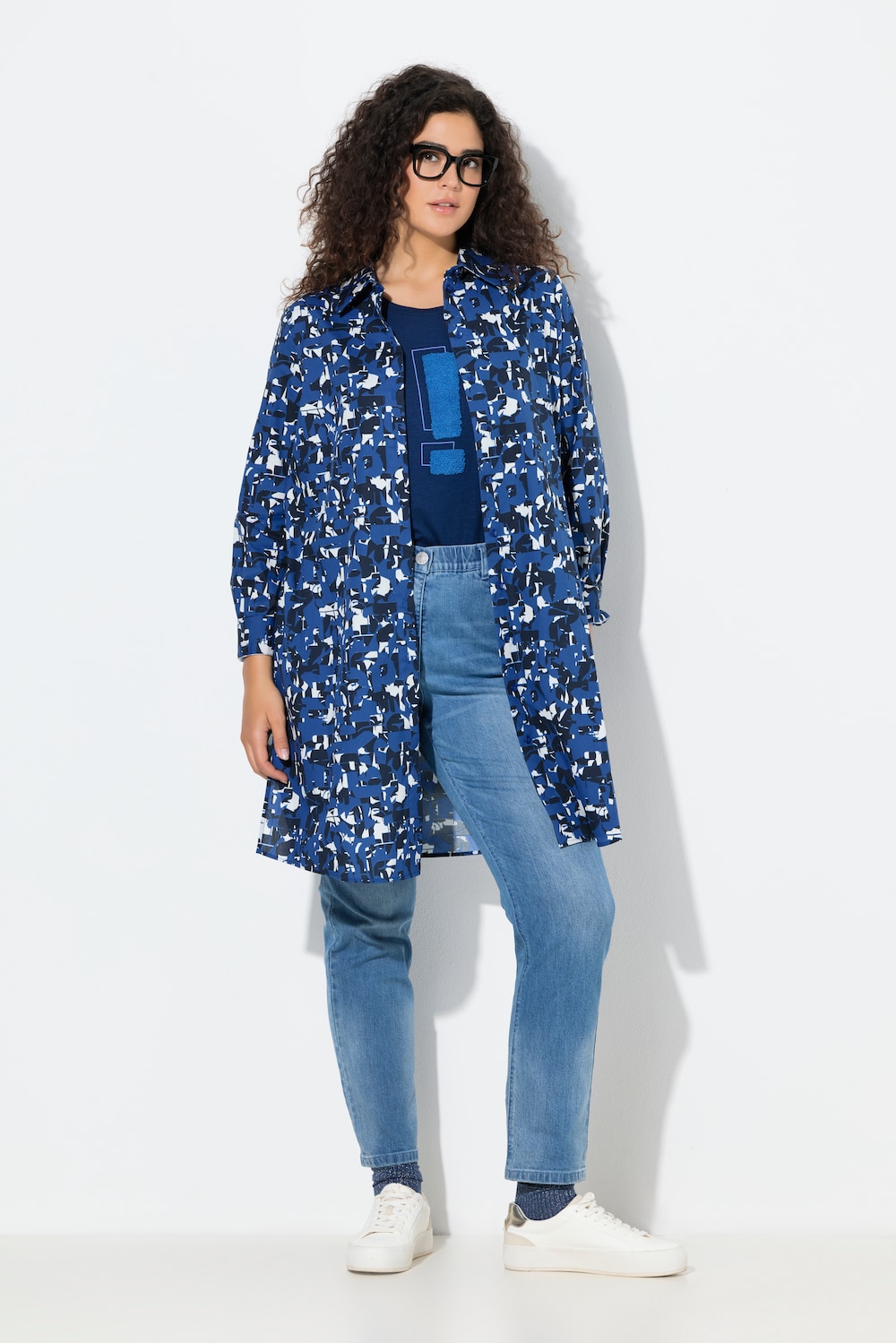 Große Größen Longbluse, Damen, blau, Größe: 54/56, Baumwolle, Ulla Popken von Ulla Popken