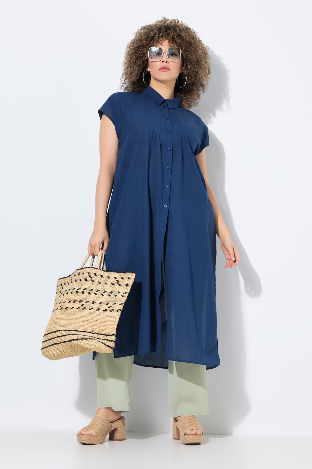 Große Größen Longbluse, Damen, blau, Größe: 58/60, Baumwolle, Ulla Popken von Ulla Popken