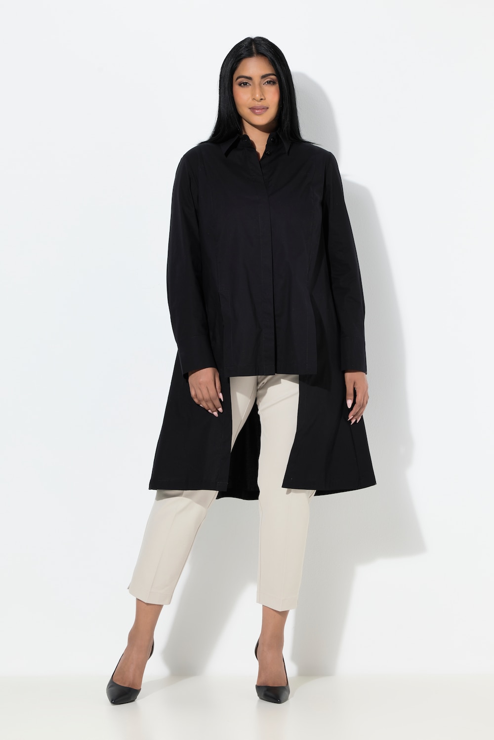 Große Größen Longbluse, Damen, schwarz, Größe: 46/48, Baumwolle/Synthetische Fasern, Ulla Popken von Ulla Popken