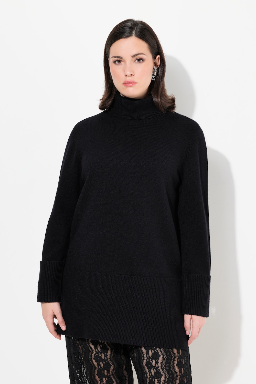 Große Größen Longpullover, Damen, schwarz, Größe: 54/56, Viskose/Polyester/Synthetische Fasern, Ulla Popken von Ulla Popken