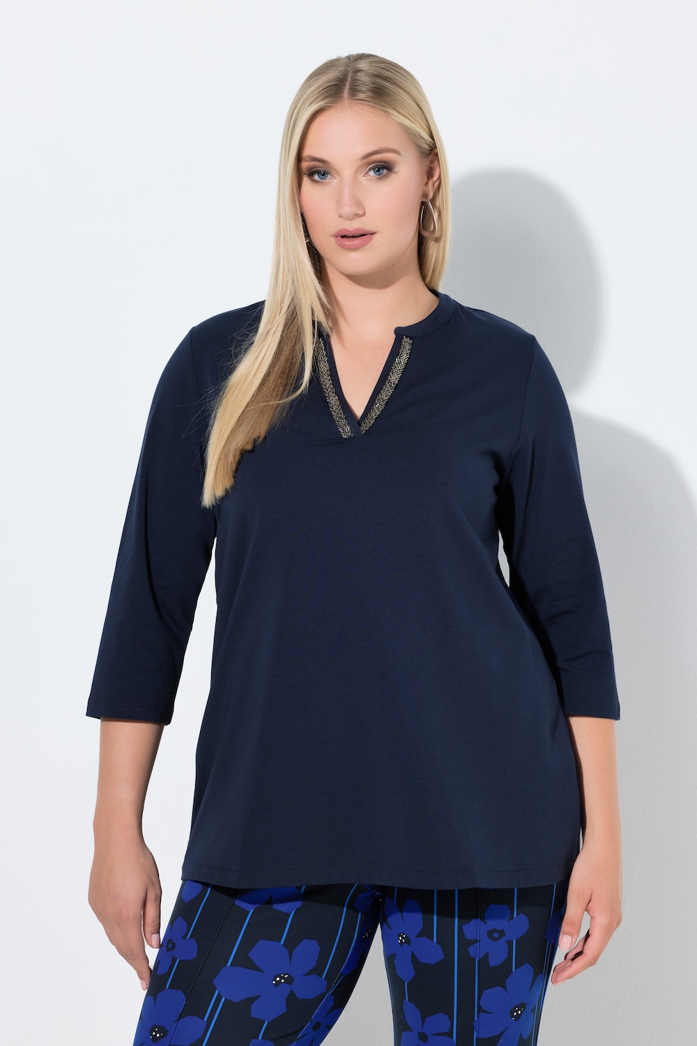 Große Größen Longshirt, Damen, blau, Größe: 50/52, Baumwolle, Ulla Popken von Ulla Popken