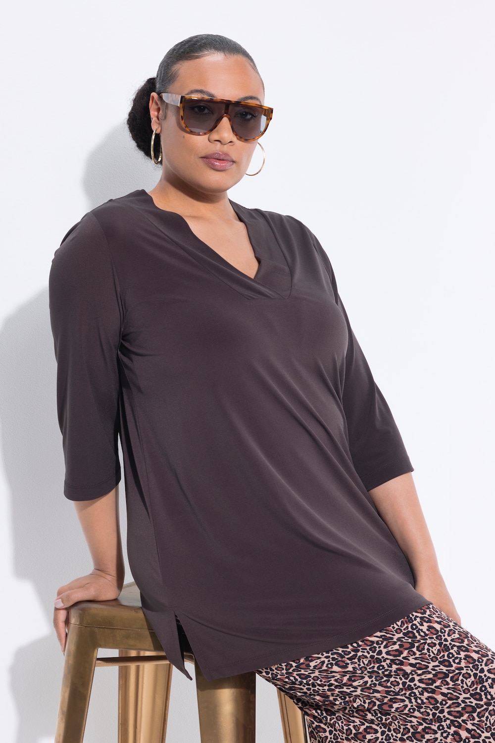 Große Größen Longshirt, Damen, braun, Größe: 66/68, Polyester, Ulla Popken von Ulla Popken