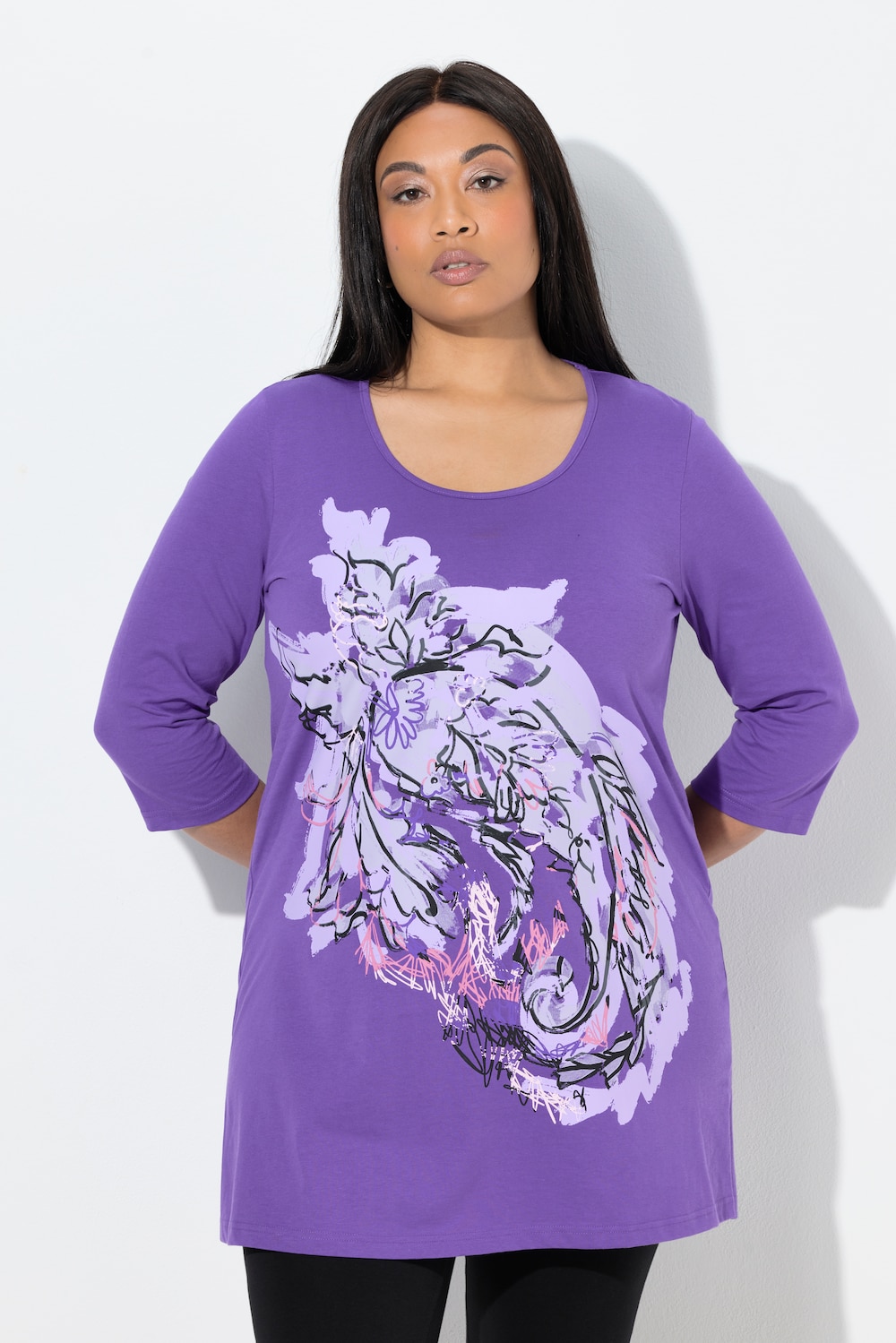 Große Größen Longshirt, Damen, lila, Größe: 42/44, Baumwolle, Ulla Popken von Ulla Popken