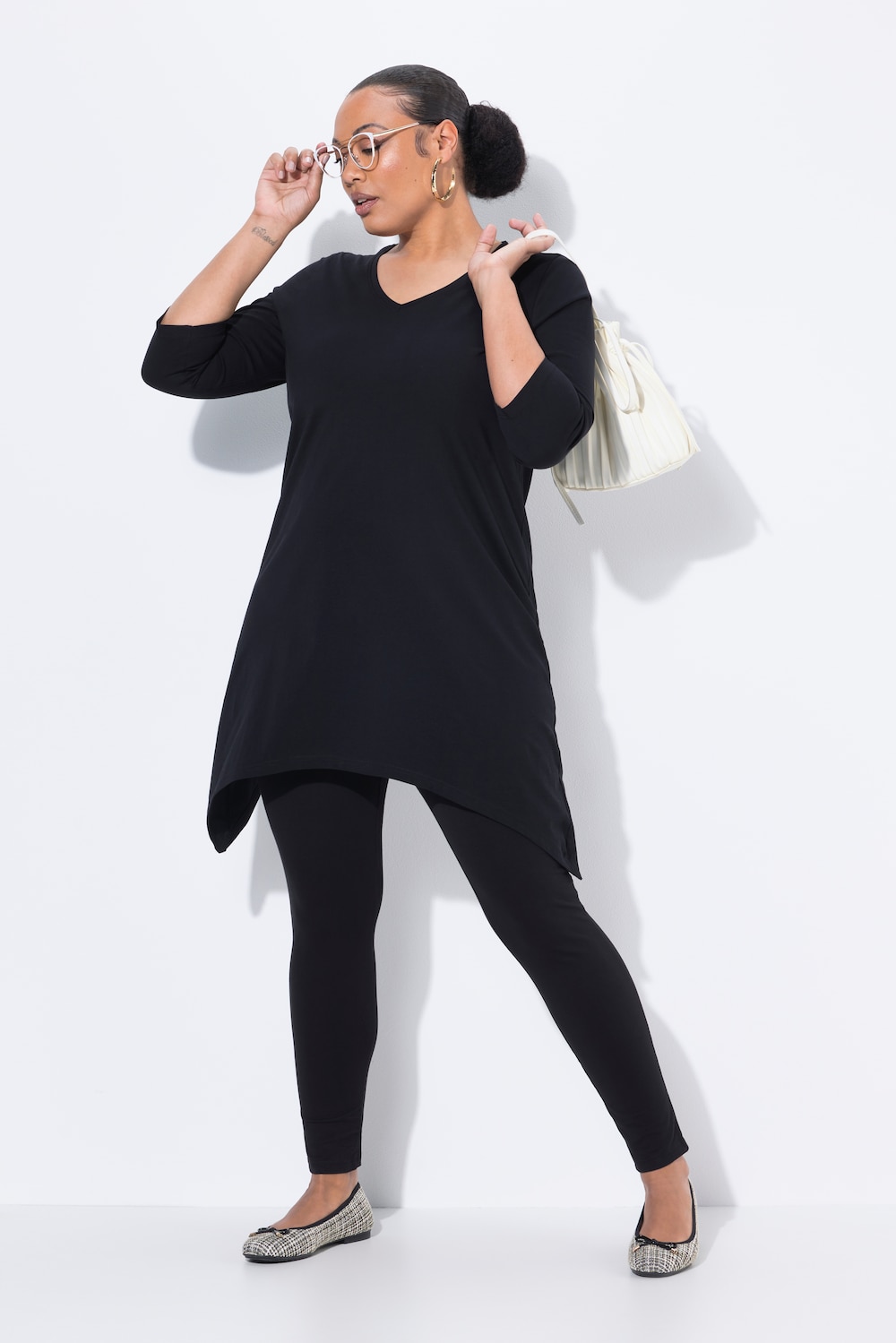 Große Größen Longshirt, Damen, schwarz, Größe: 50/52, Baumwolle, Ulla Popken von Ulla Popken