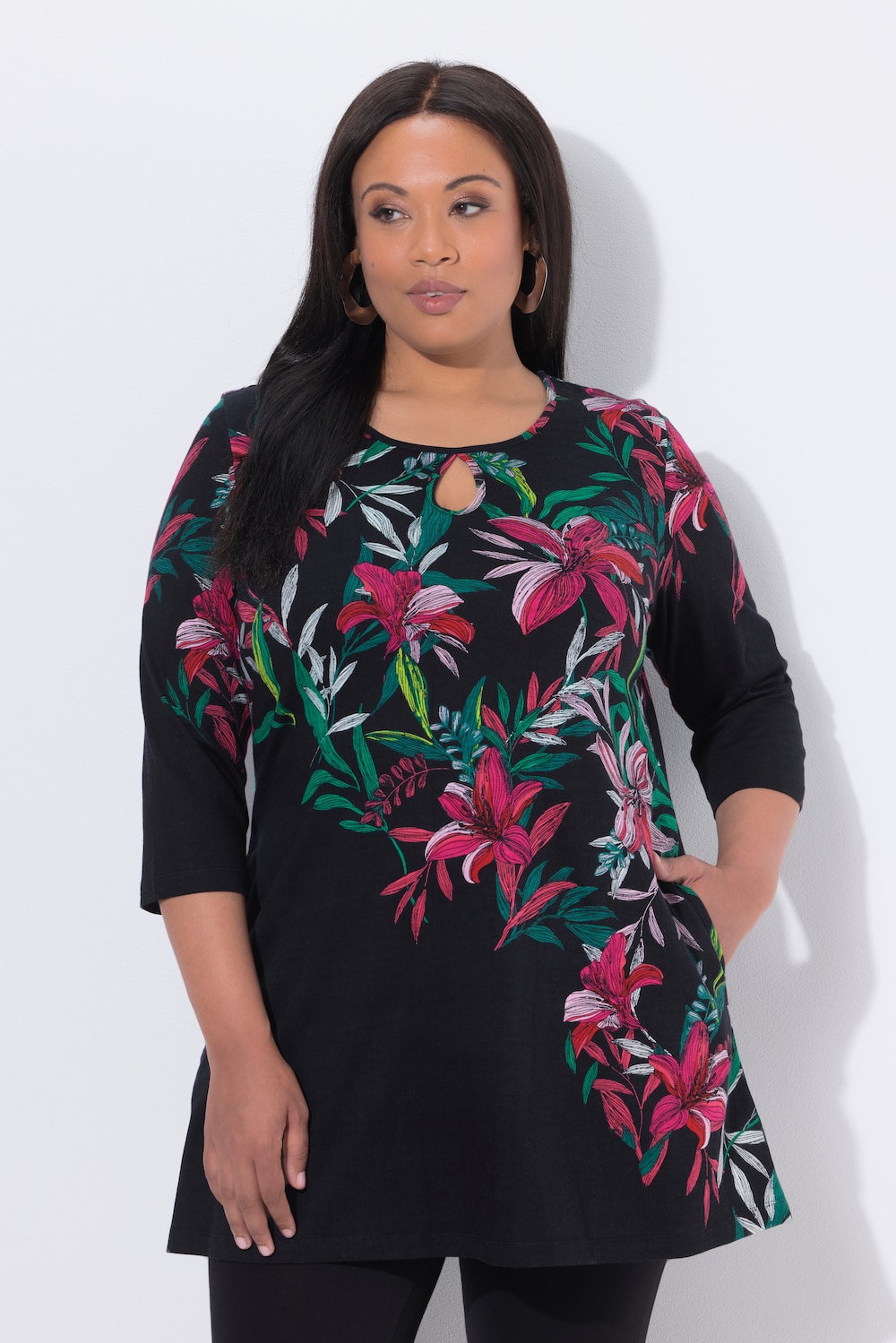 Große Größen Longshirt, Damen, schwarz, Größe: 50/52, Baumwolle, Ulla Popken von Ulla Popken