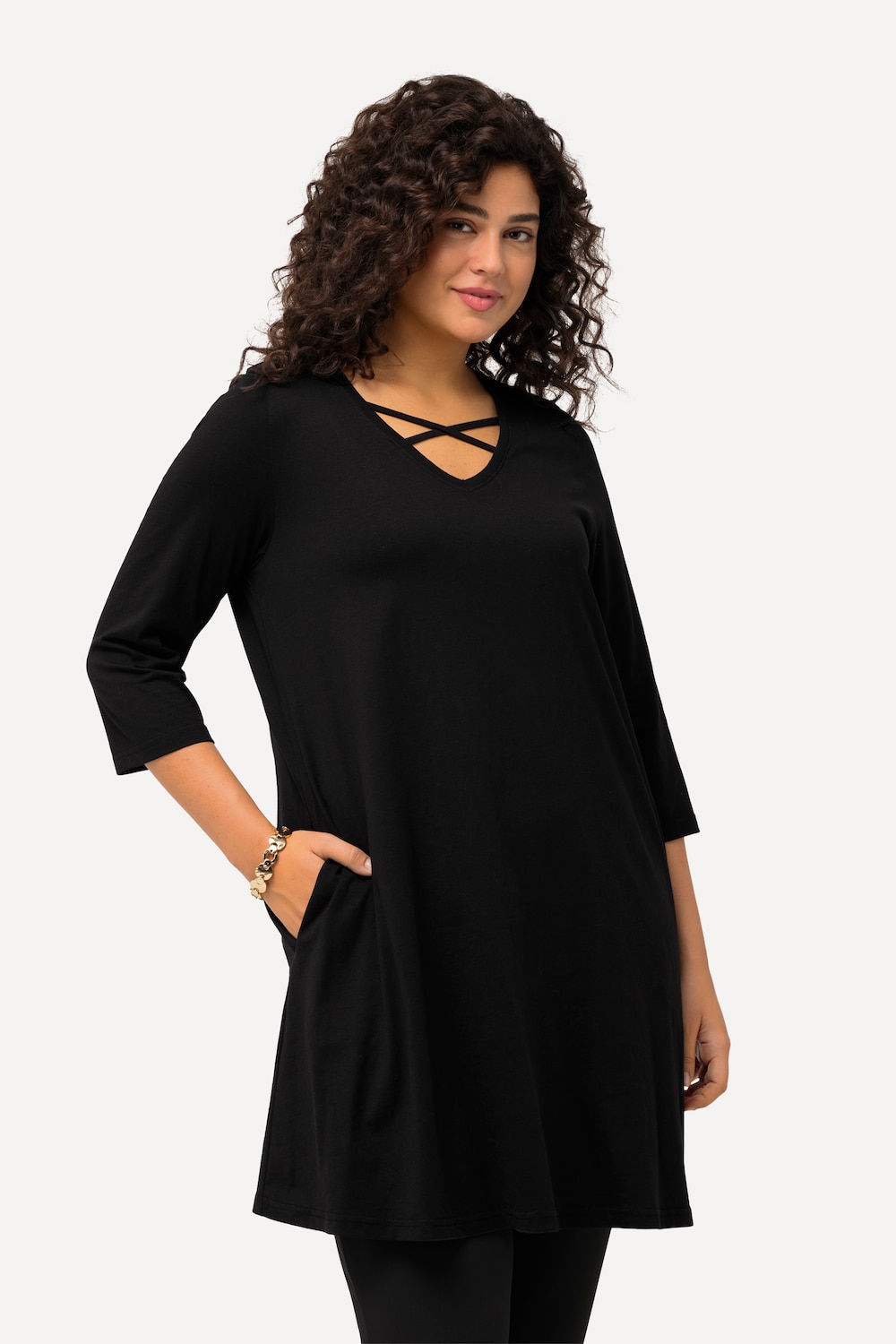 Große Größen Longshirt, Damen, schwarz, Größe: 54/56, Baumwolle, Ulla Popken von Ulla Popken