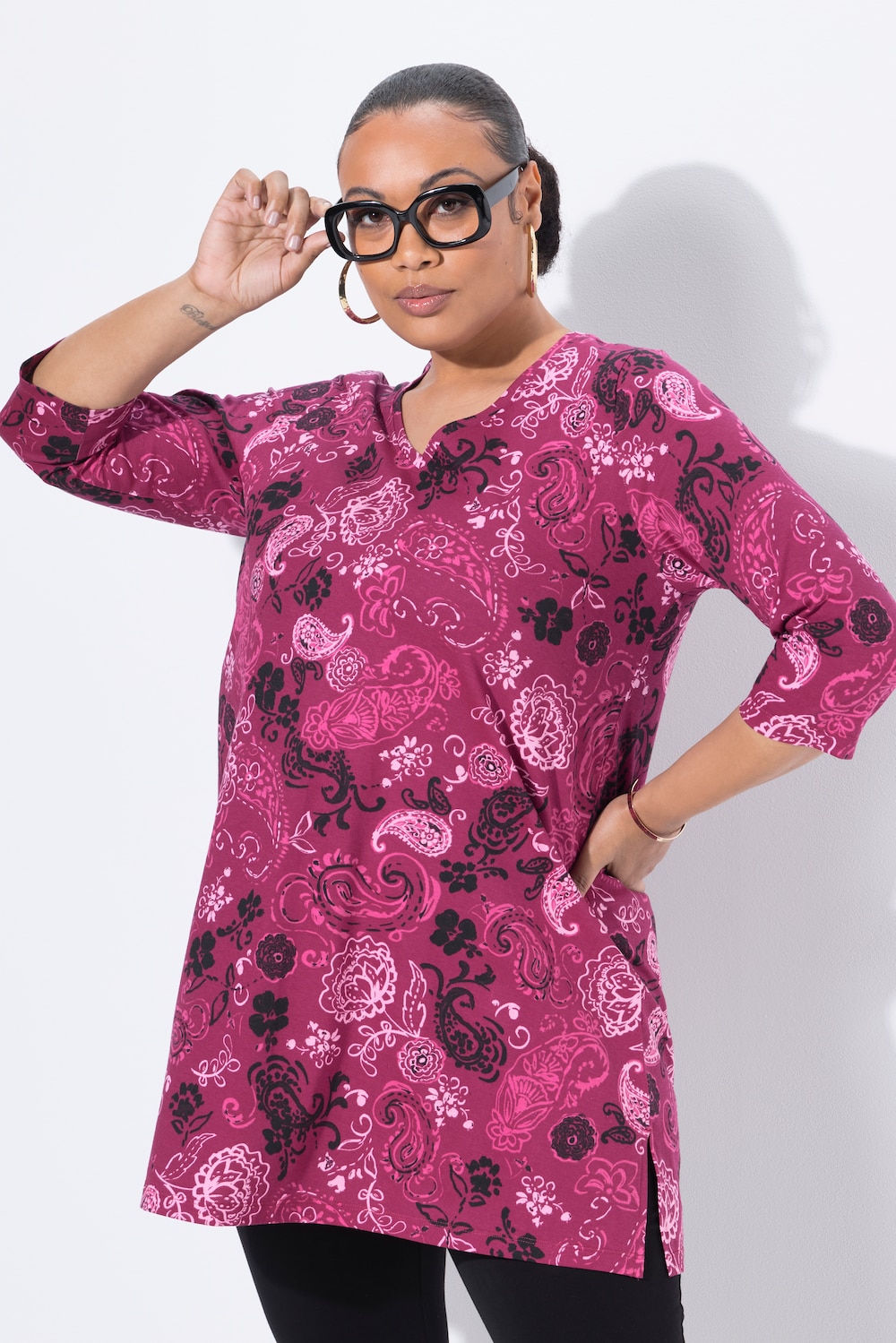 Große Größen Longshirt, Damen, schwarz, Größe: 62/64, Baumwolle, Ulla Popken von Ulla Popken