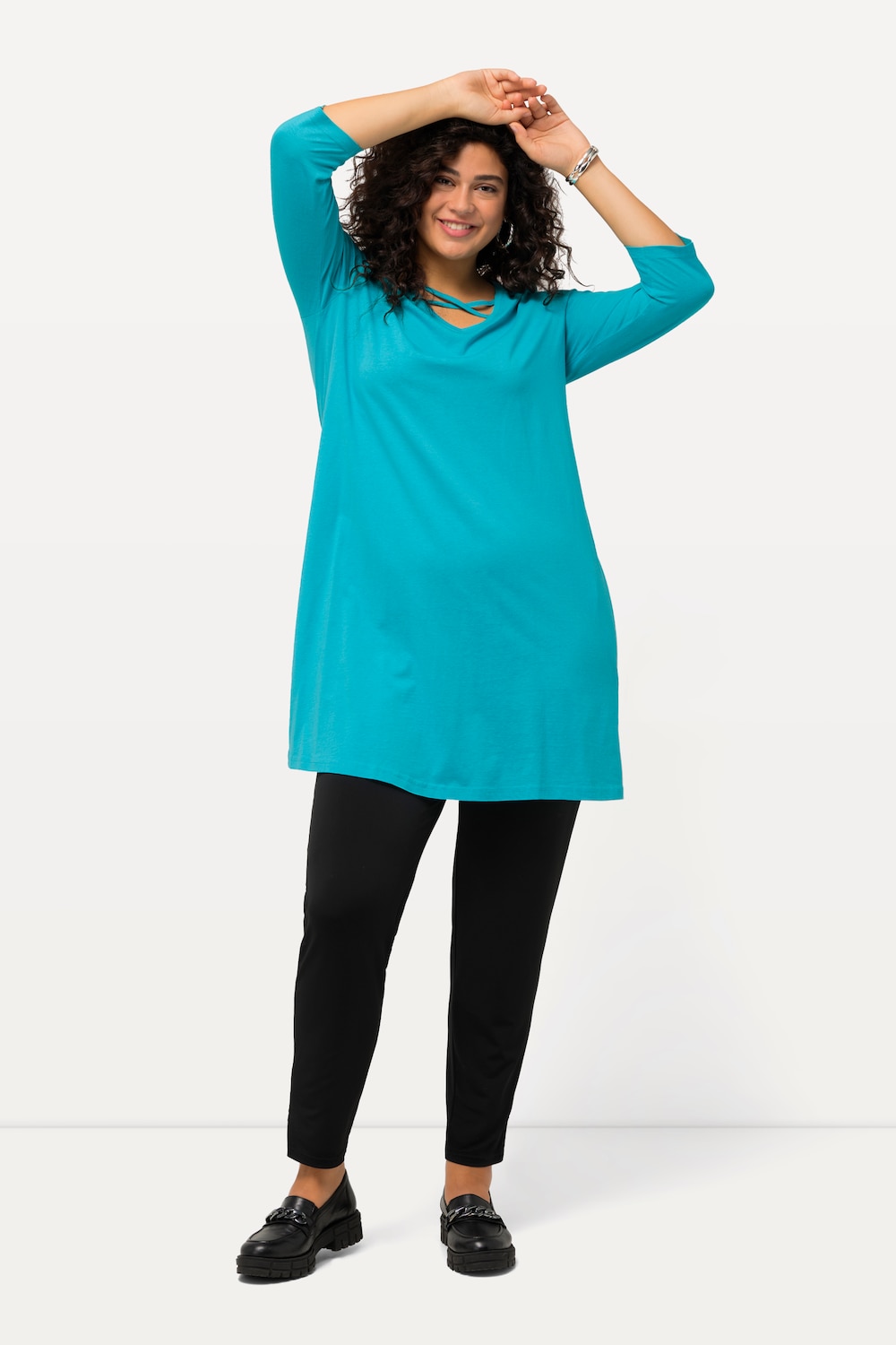 Große Größen Longshirt, Damen, türkis, Größe: 50/52, Baumwolle, Ulla Popken von Ulla Popken