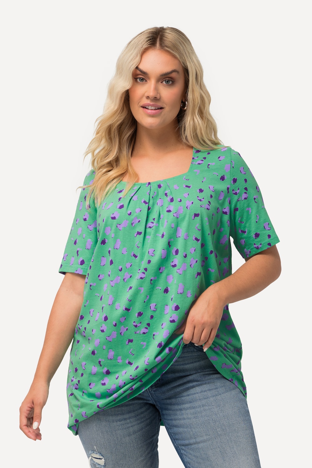 Große Größen Longshirt, Damen, türkis, Größe: 50/52, Baumwolle, Ulla Popken von Ulla Popken