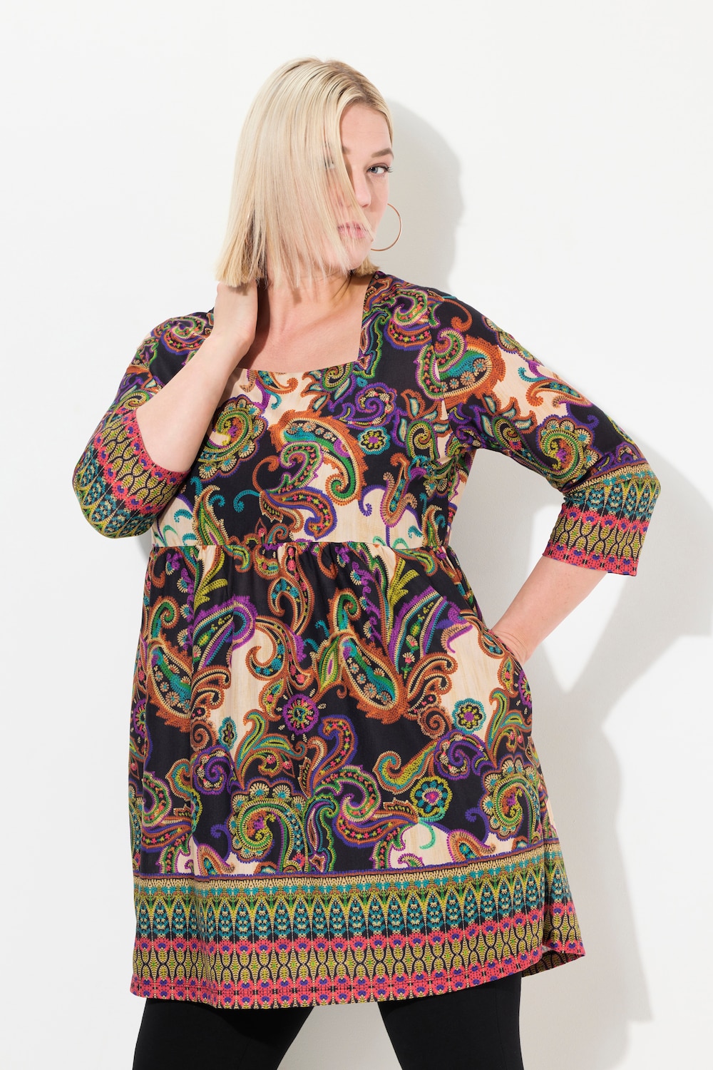Große Größen Longshirt, Damen, schwarz, Größe: 50/52, Polyester, Ulla Popken von Ulla Popken