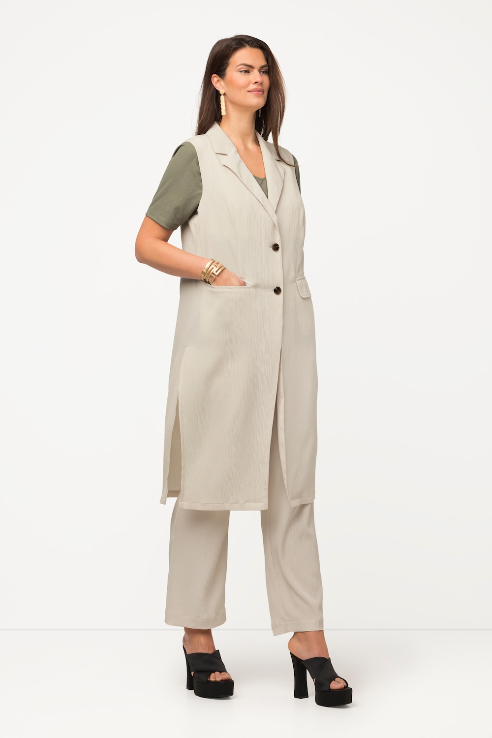 Große Größen Longweste, Damen, beige, Größe: 50/52, Polyester, Ulla Popken von Ulla Popken