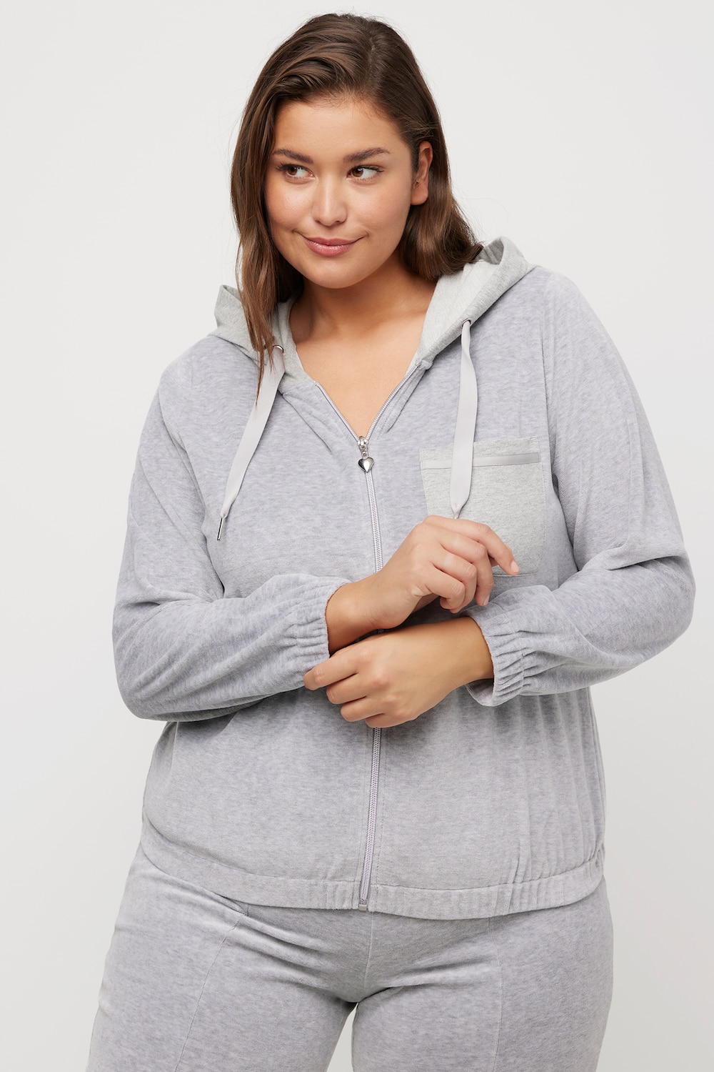 Große Größen Loungewear-Jacke, Damen, grau, Größe: 42/44, Baumwolle/Polyester, Ulla Popken von Ulla Popken