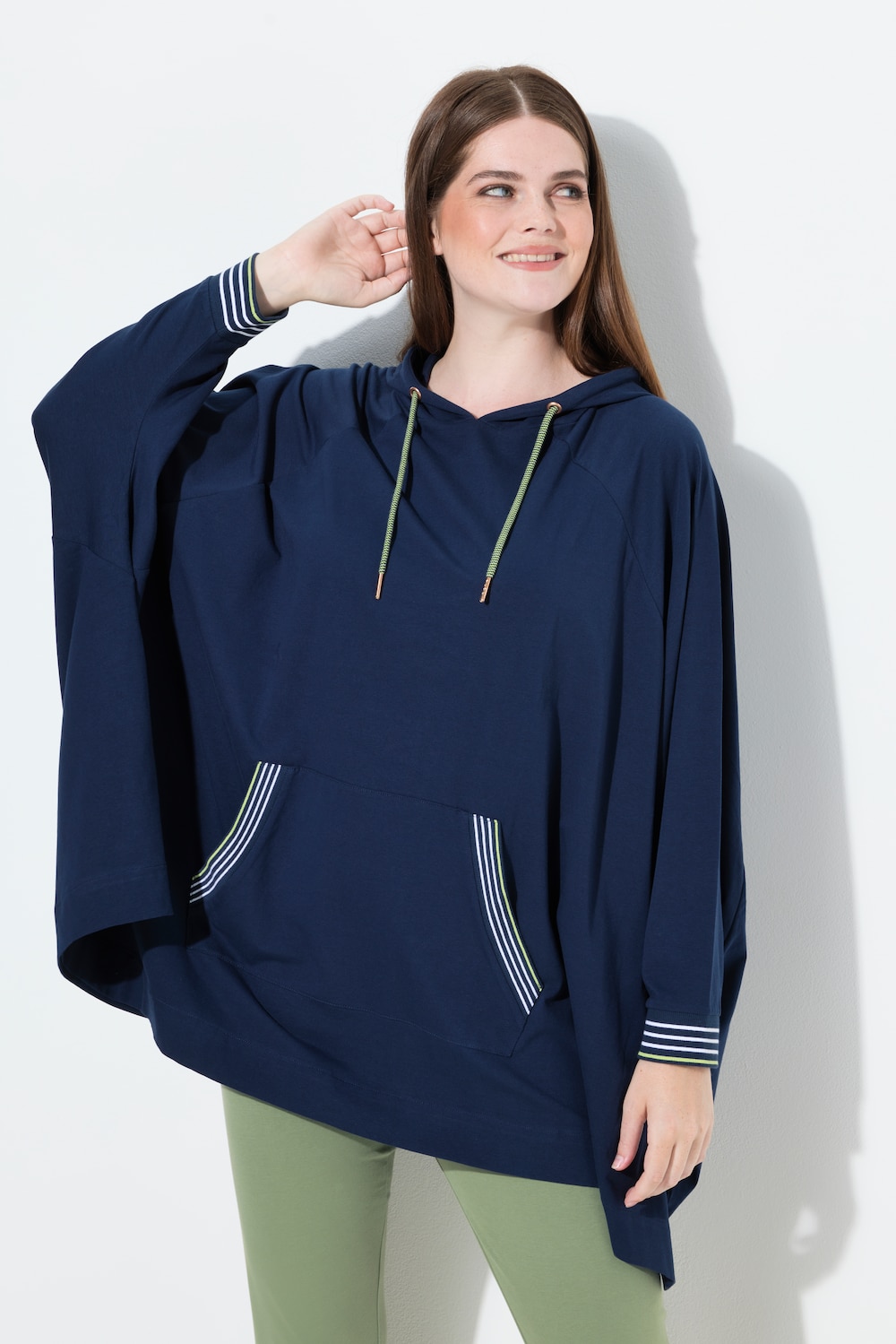 Große Größen Loungwear-Poncho, Damen, blau, Größe: 1=42-48, Baumwolle, Ulla Popken von Ulla Popken