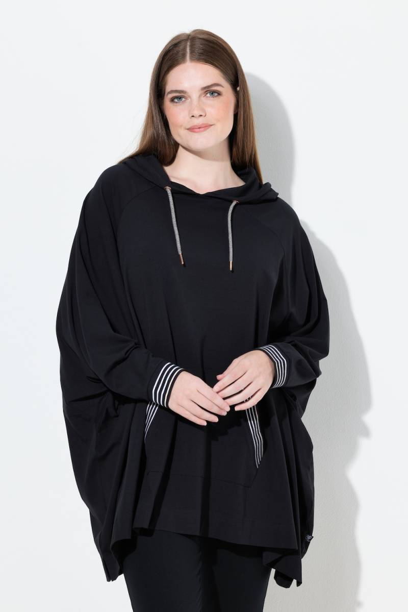 Große Größen Loungwear-Poncho, Damen, schwarz, Größe: 2=50-56, Baumwolle, Ulla Popken von Ulla Popken