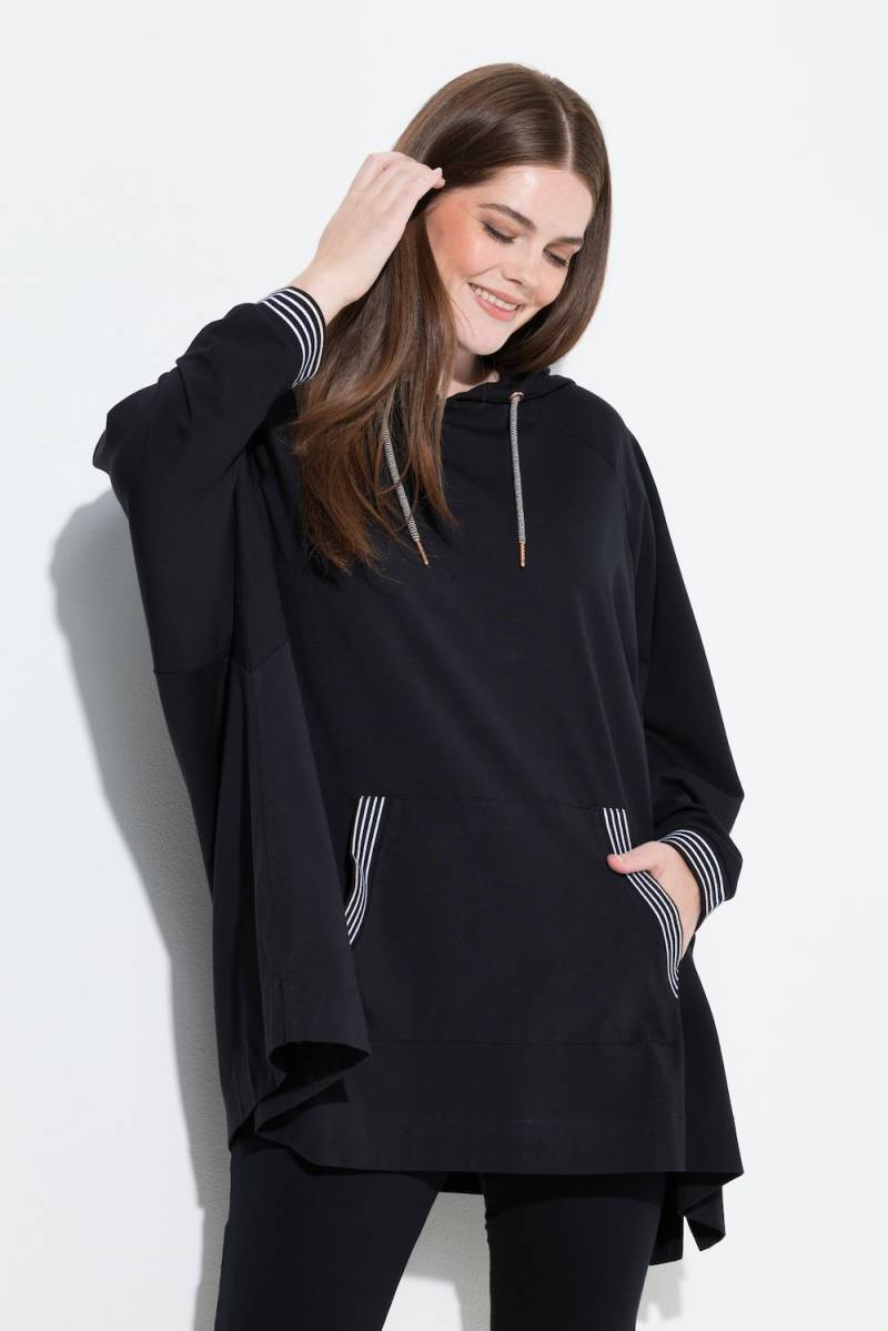 Große Größen Loungwear-Poncho, Damen, schwarz, Größe: 3=58-64, Baumwolle, Ulla Popken von Ulla Popken