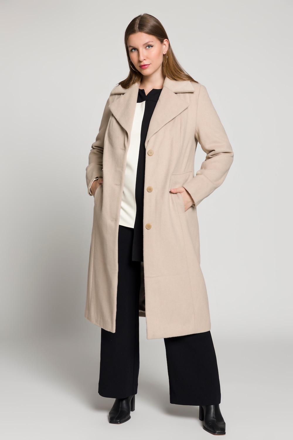 Große Größen Mantel, Damen, beige, Größe: 46, Polyester/Wolle, Ulla Popken von Ulla Popken