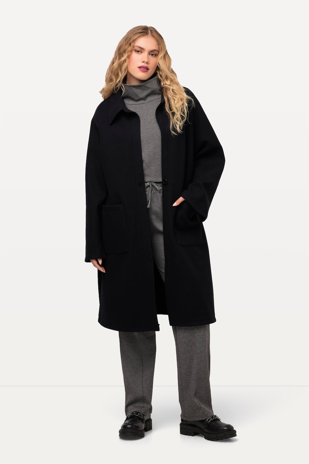 Große Größen Mantel, Damen, schwarz, Größe: 42/44, Polyester/Viskose, Ulla Popken von Ulla Popken