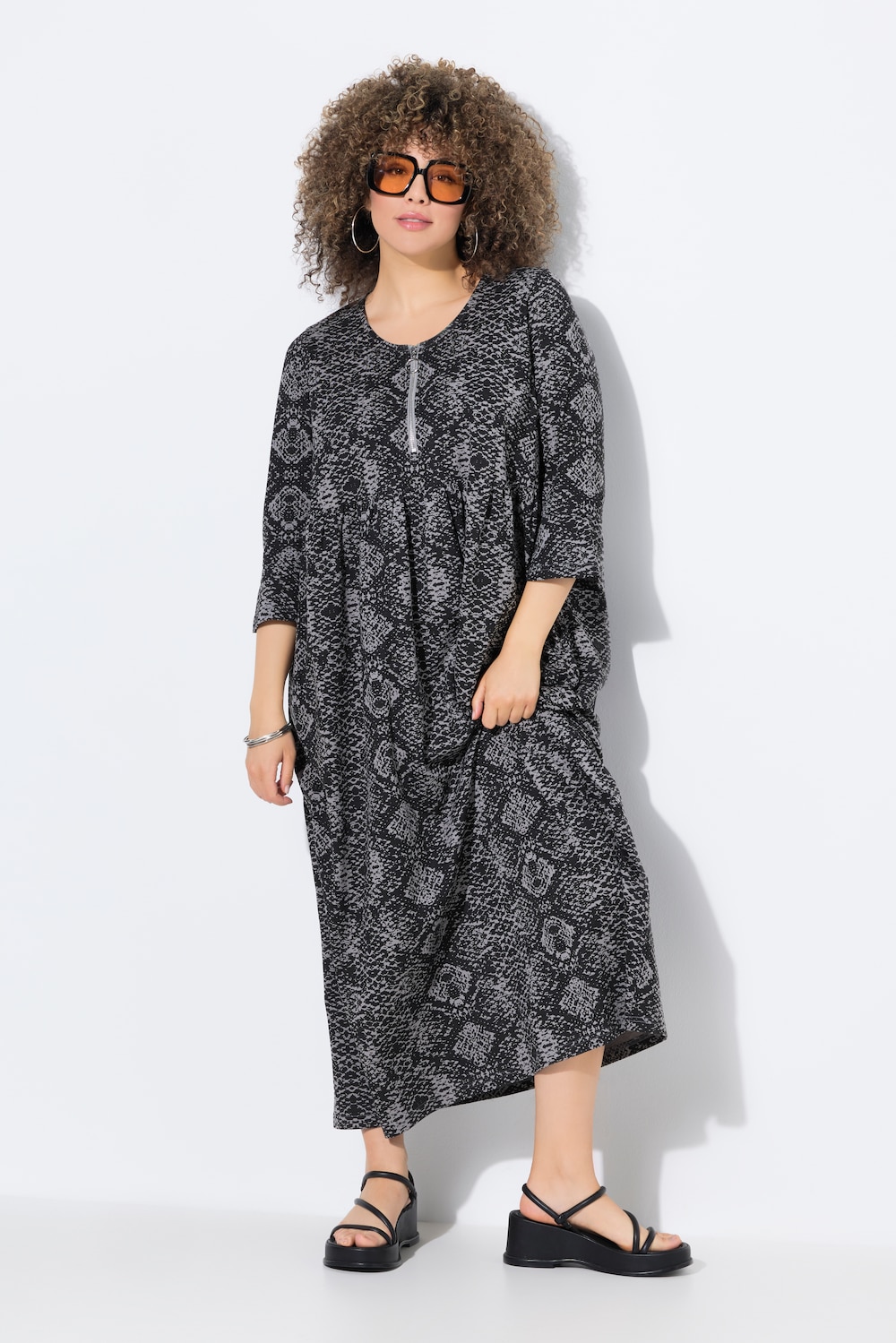 Große Größen Maxi-Jerseykleid, Damen, grau, Größe: 46/48, Baumwolle, Ulla Popken von Ulla Popken