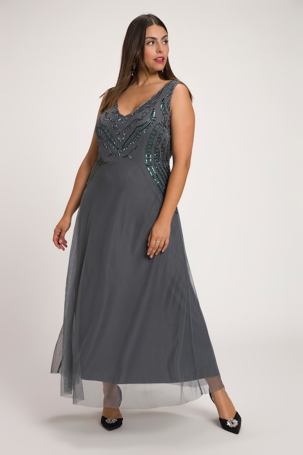 Große Größen Maxikleid, Damen, grau, Größe: 56, Polyester, Ulla Popken von Ulla Popken