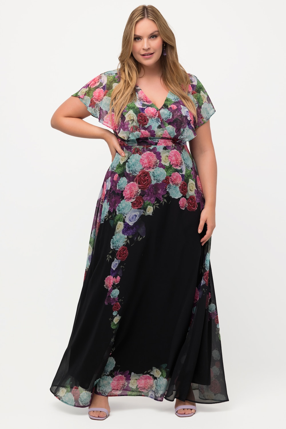 Große Größen Maxikleid, Damen, schwarz, Größe: 44, Polyester, Ulla Popken von Ulla Popken