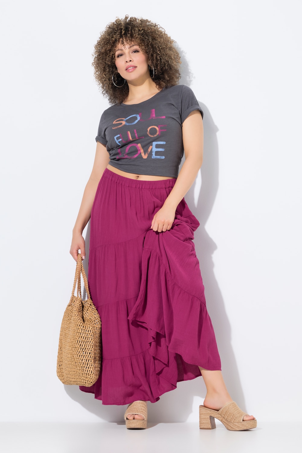 Große Größen Maxirock, Damen, rosa, Größe: 42/44, Viskose, Ulla Popken von Ulla Popken