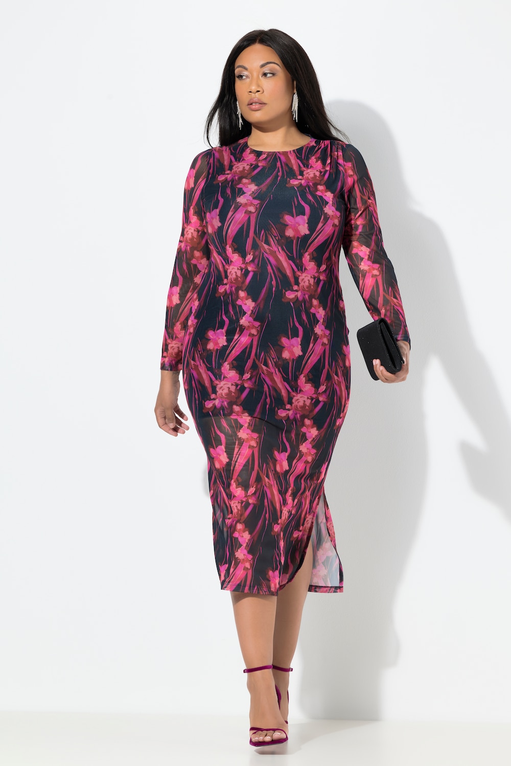 Große Größen Mesh-Maxikleid, Damen, blau, Größe: 54, Polyester/Elasthan, Ulla Popken von Ulla Popken