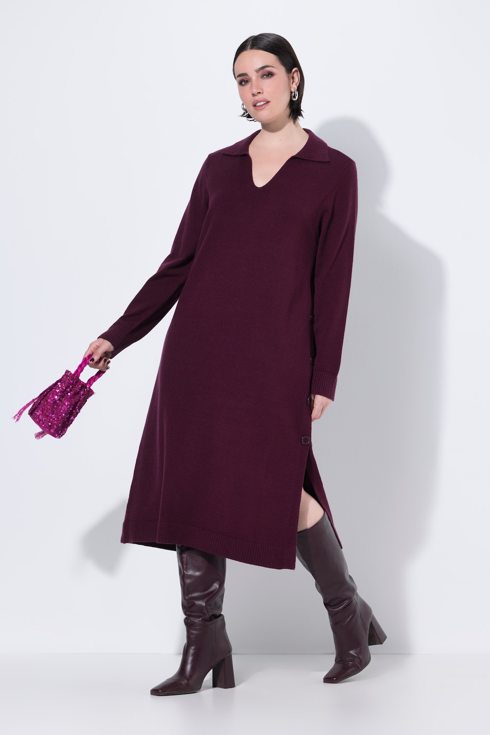 Große Größen Midi-Strickkleid, Damen, rot, Größe: 54/56, Viskose/Polyester/Synthetische Fasern, Ulla Popken von Ulla Popken