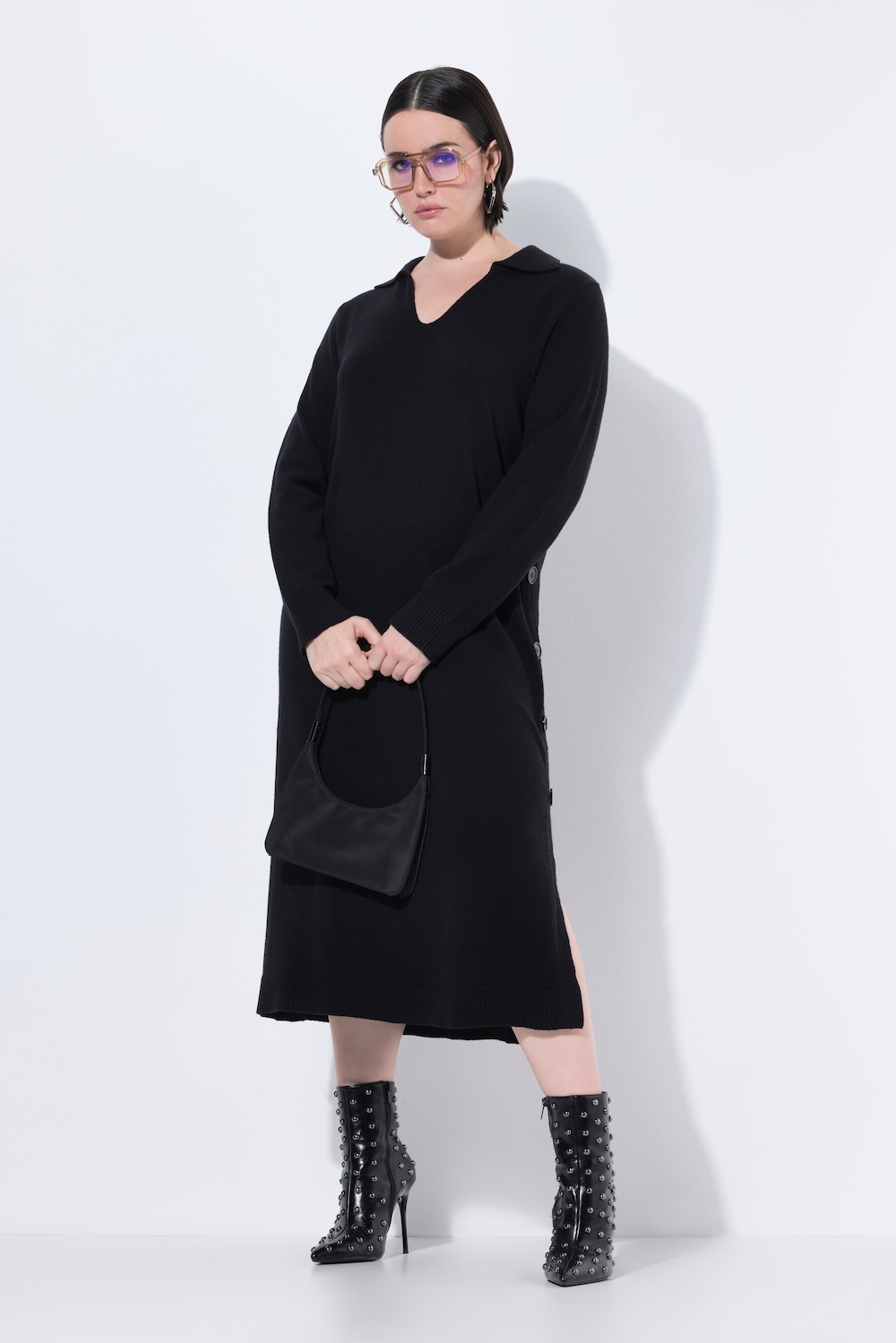 Große Größen Midi-Strickkleid, Damen, schwarz, Größe: 58/60, Viskose/Polyester/Synthetische Fasern, Ulla Popken von Ulla Popken