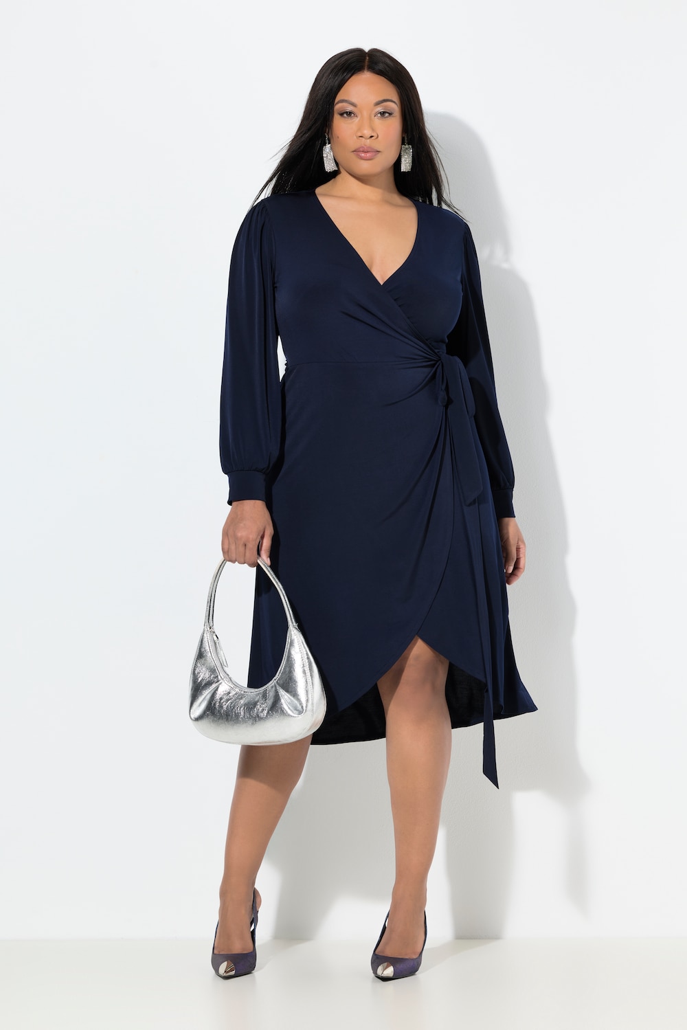 Große Größen Midi-Wickelkleid, Damen, blau, Größe: 48, Polyester, Ulla Popken von Ulla Popken