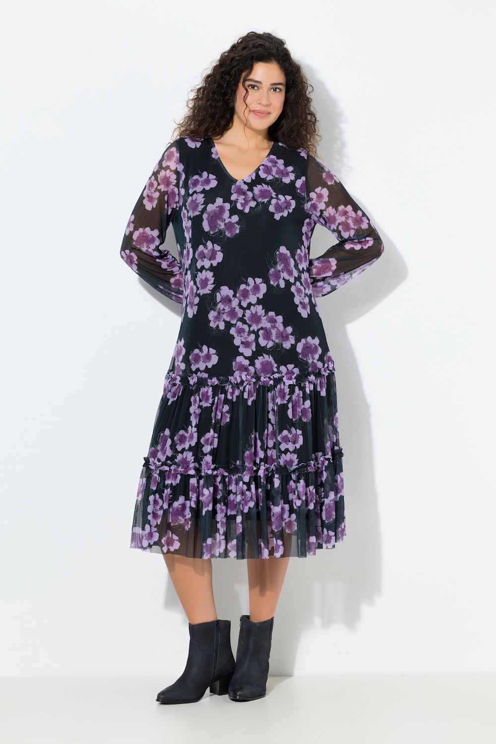 Große Größen Midikleid, Damen, lila, Größe: 62/64, Polyester/Viskose, Ulla Popken von Ulla Popken