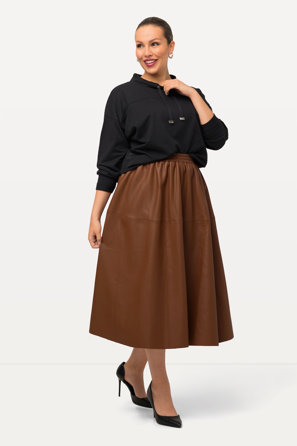 Große Größen Midirock, Damen, braun, Größe: 46/48, Polyester/Synthetische Fasern, Ulla Popken von Ulla Popken