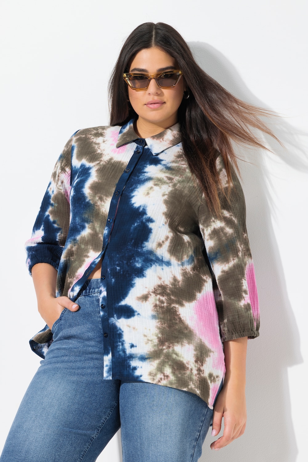 Große Größen Musselin-Bluse, Damen, blau, Größe: 46/48, Baumwolle, Ulla Popken von Ulla Popken