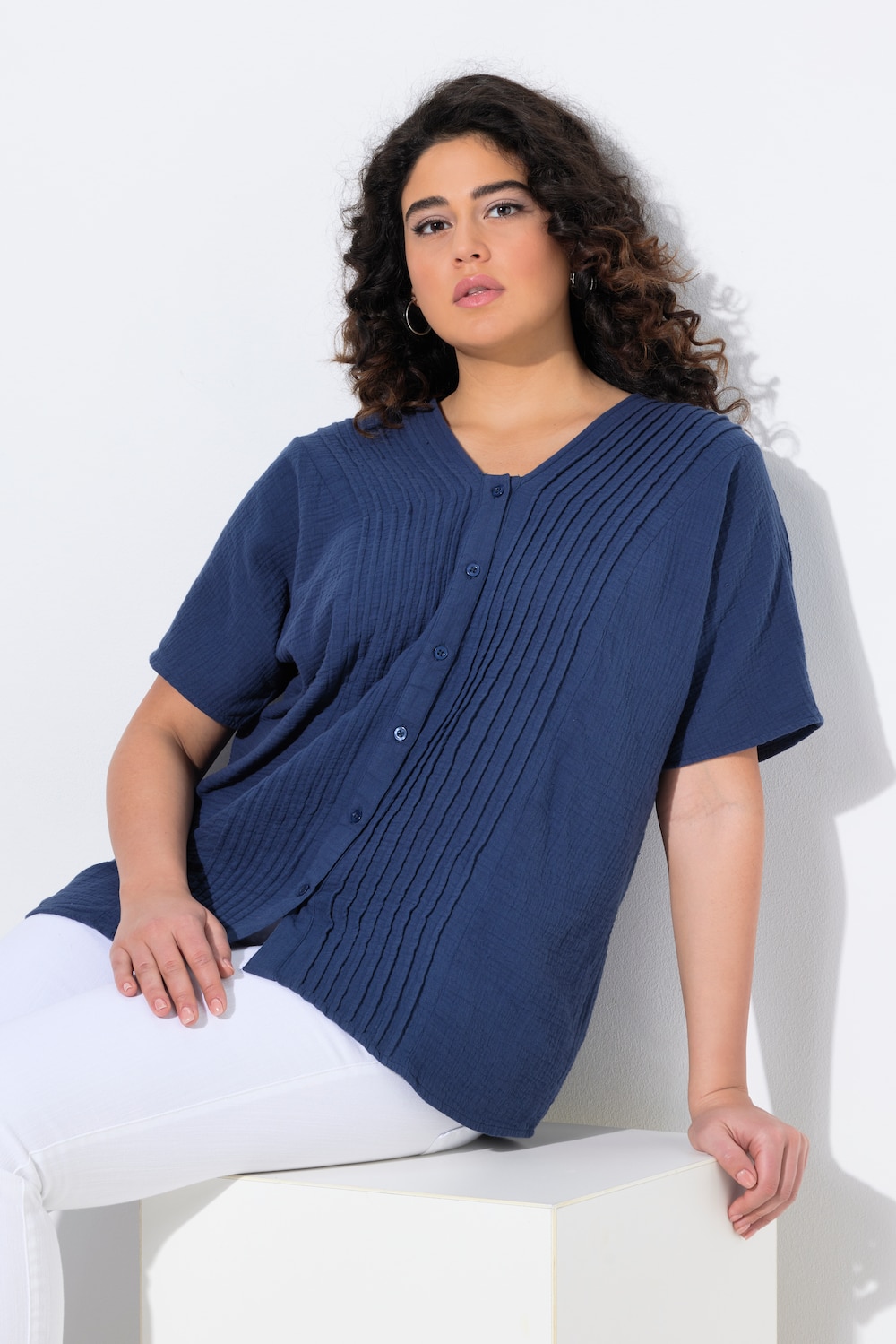 Große Größen Musselin-Bluse, Damen, blau, Größe: 62/64, Baumwolle, Ulla Popken von Ulla Popken