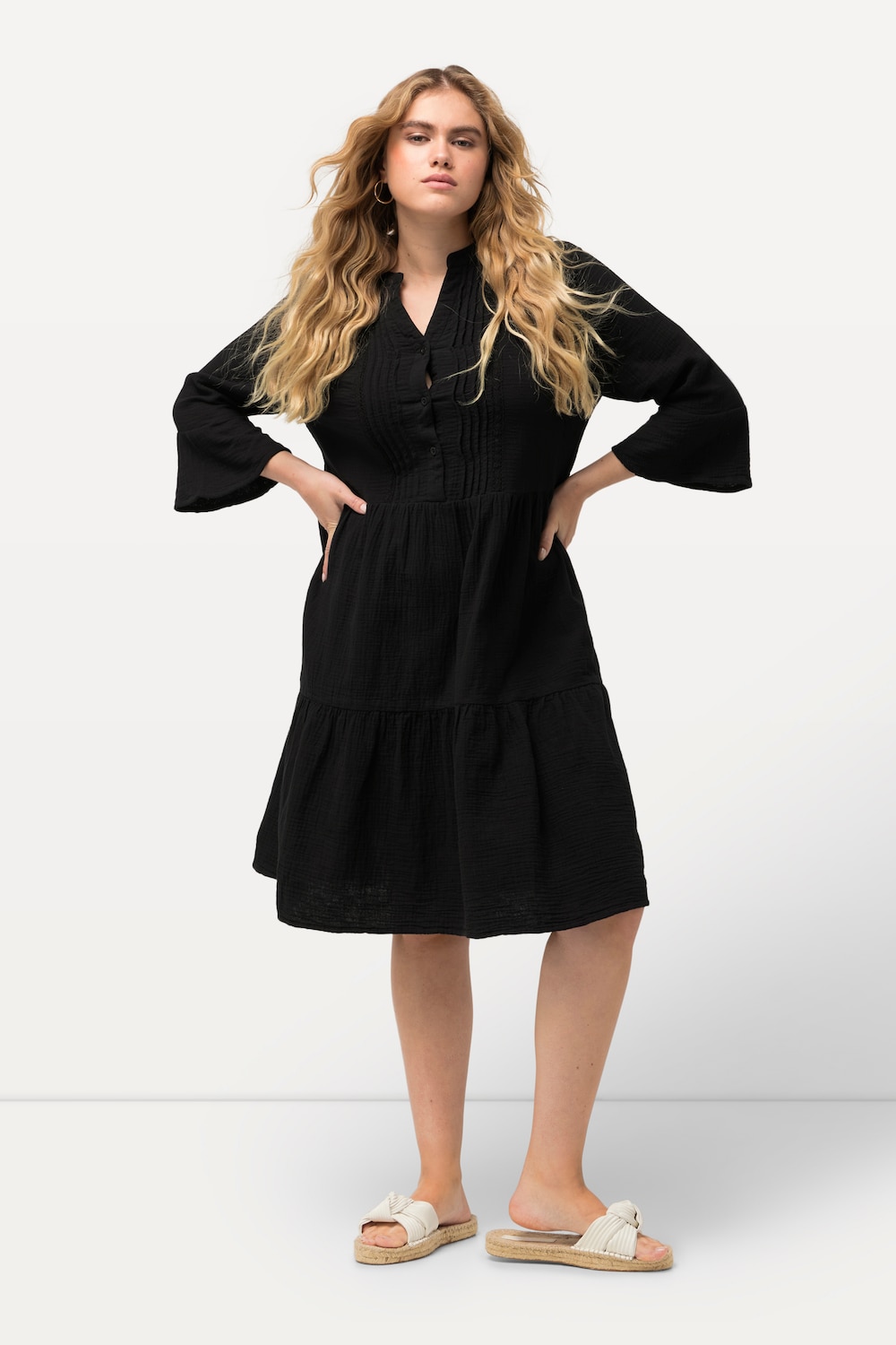 Große Größen Musselin-Kleid, Damen, schwarz, Größe: 62/64, Baumwolle, Ulla Popken von Ulla Popken