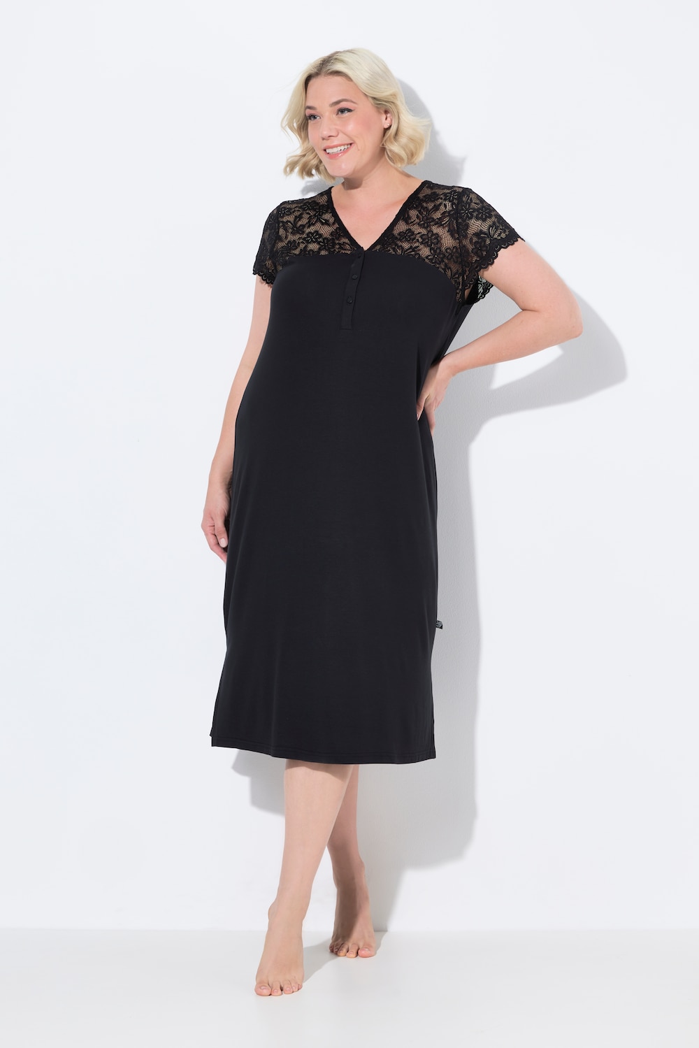 Große Größen Nachthemd, Damen, schwarz, Größe: 46/48, Baumwolle/Synthetische Fasern, Ulla Popken von Ulla Popken