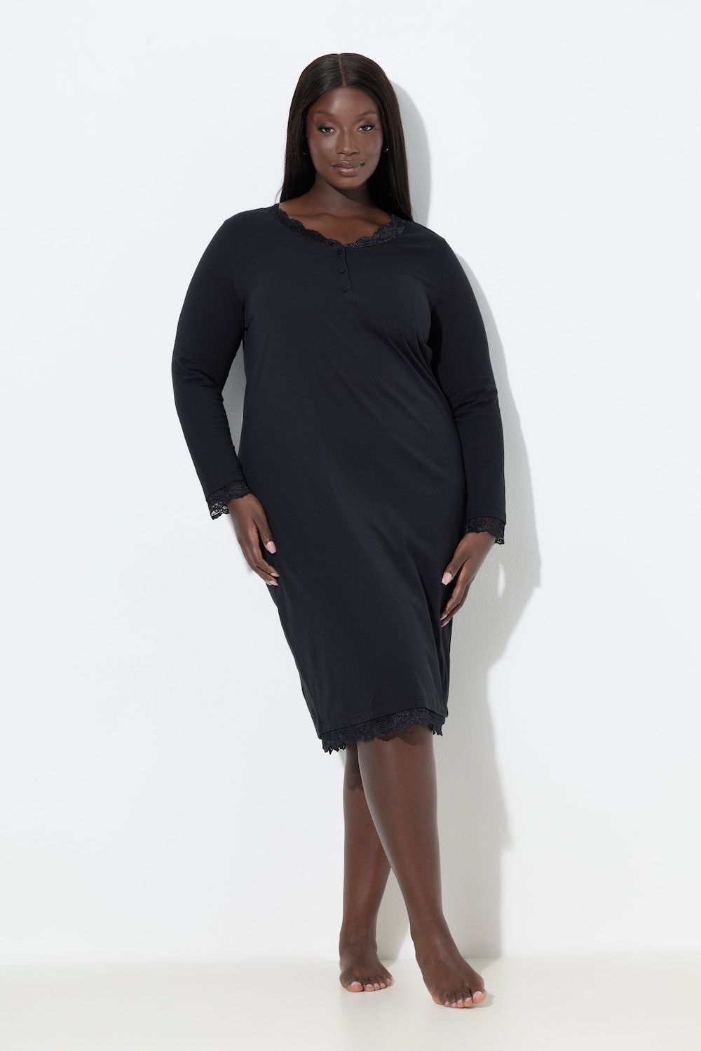 Große Größen Nachthemd, Damen, schwarz, Größe: 50/52, Baumwolle, Ulla Popken von Ulla Popken