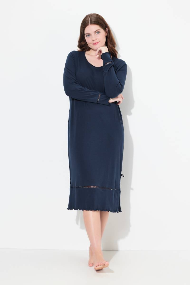 Große Größen Nachthemd mit Crochetband, Damen, blau, Größe: 50/52, Baumwolle, Ulla Popken von Ulla Popken