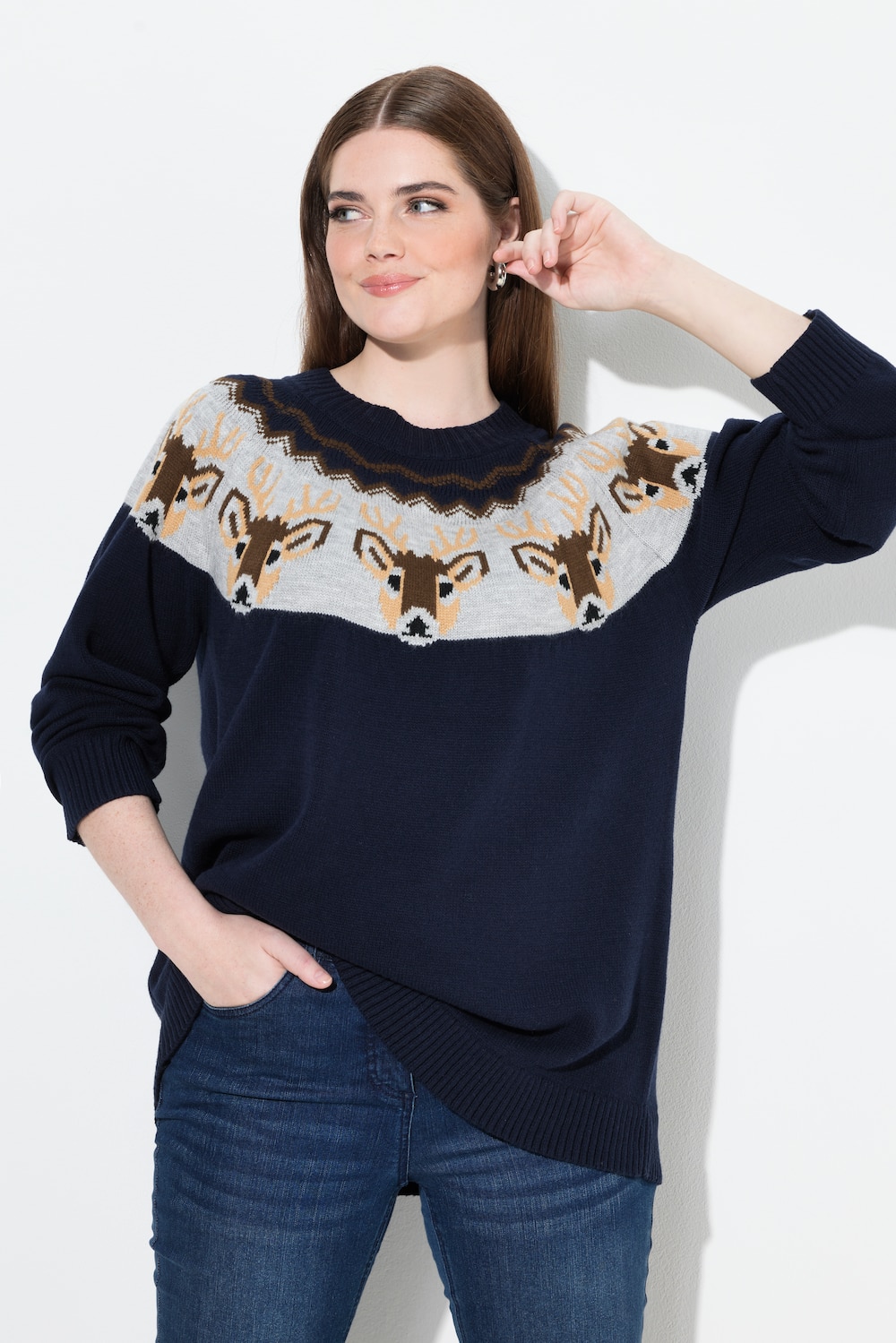 Große Größen Norweger-Pullover, Damen, blau, Größe: 54/56, Synthetische Fasern, Ulla Popken von Ulla Popken