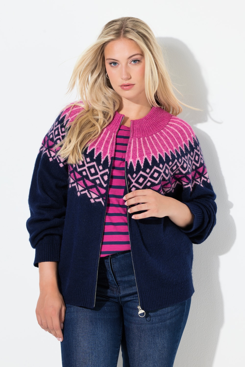 Große Größen Norweger-Strickjacke, Damen, blau, Größe: 58/60, Synthetische Fasern/Polyester, Ulla Popken von Ulla Popken