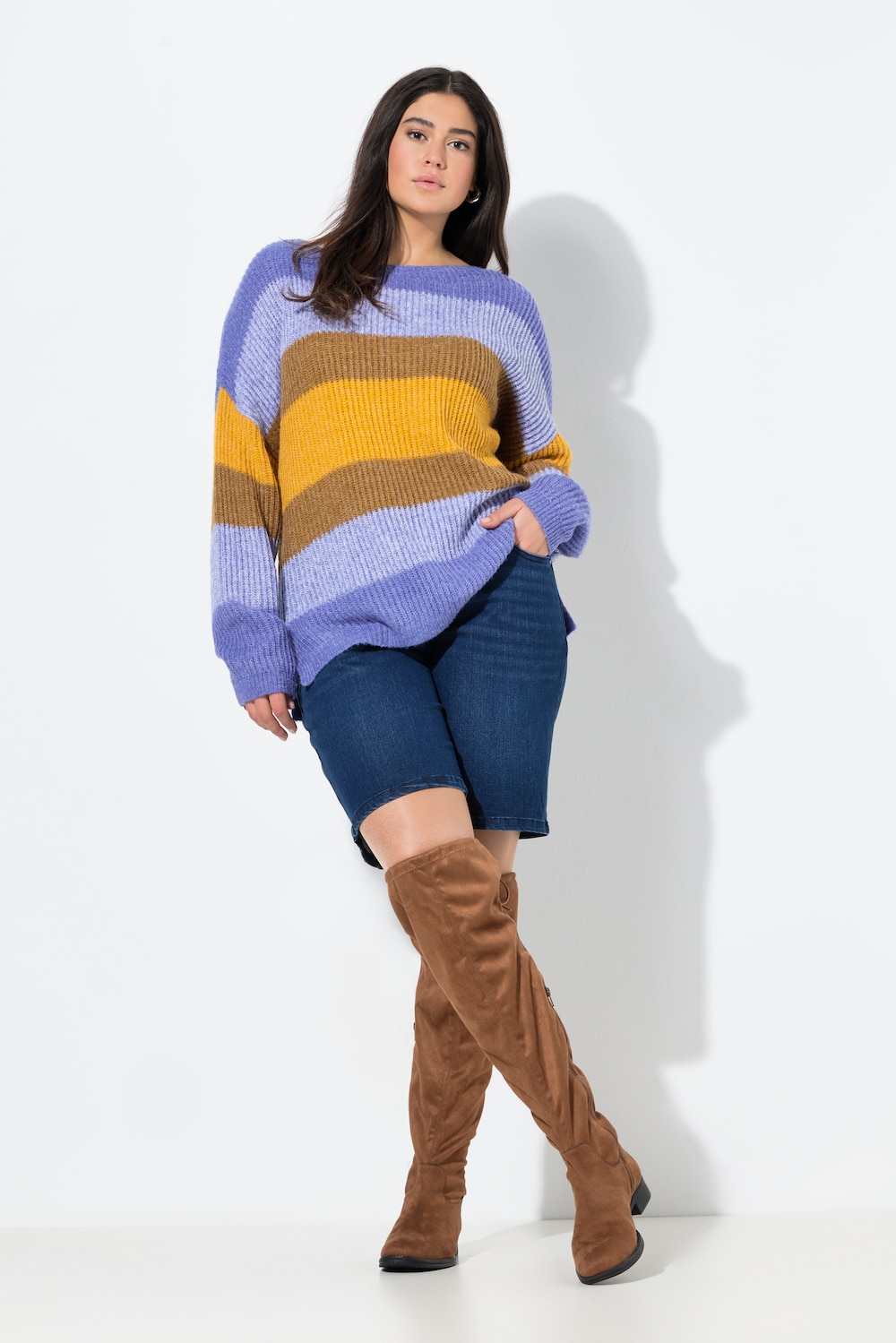 Große Größen Overknee-Stiefel, Damen, braun, Größe: 42, Polyester/Leder, Ulla Popken von Ulla Popken