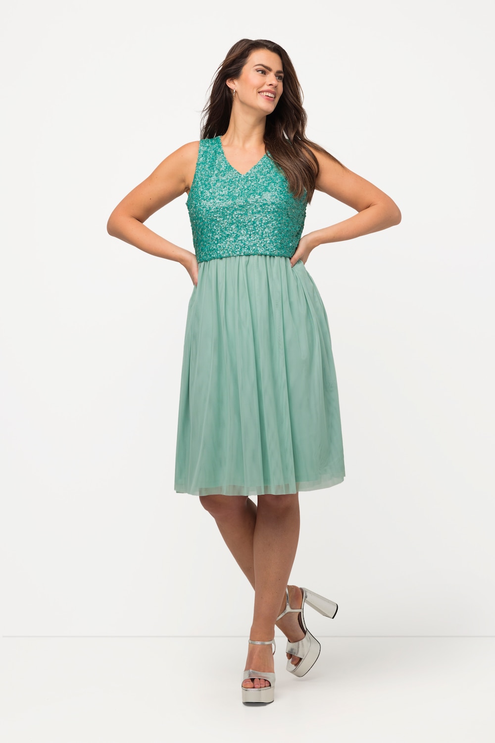 Große Größen Midikleid, Damen, türkis, Größe: 46/48, Polyester, Ulla Popken von Ulla Popken