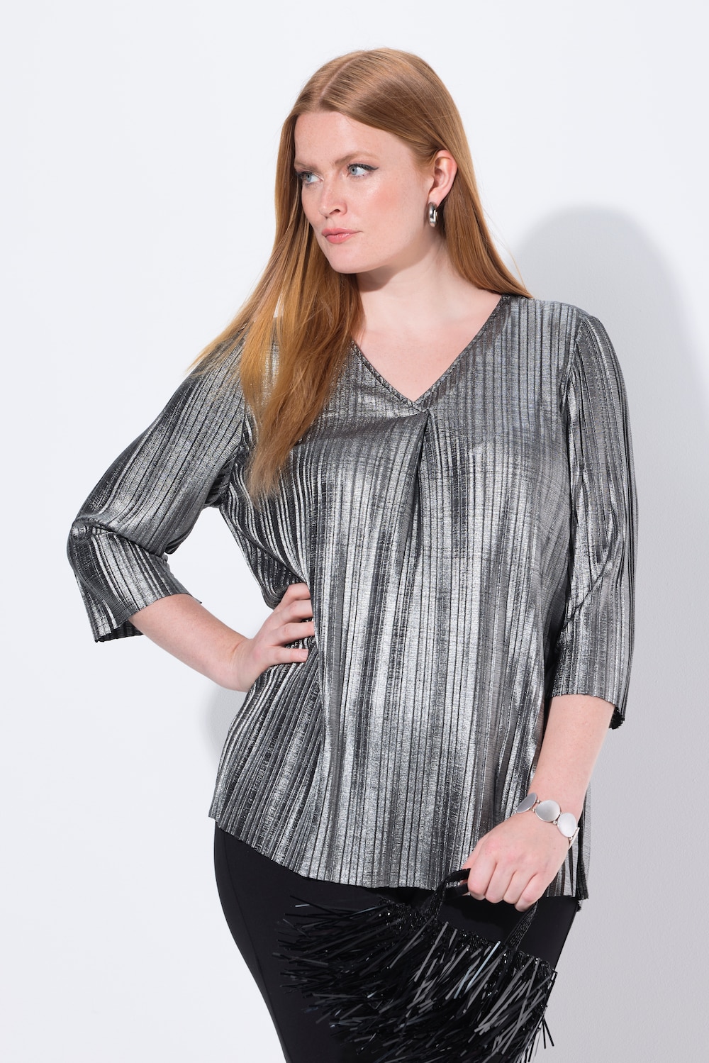 Große Größen Plissee-Bluse, Damen, grau, Größe: 50/52, Polyester, Ulla Popken von Ulla Popken