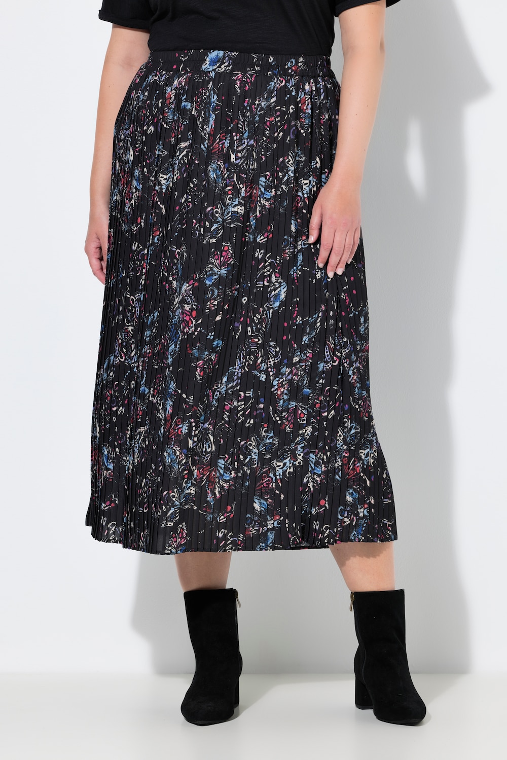 Große Größen Plissee-Midirock, Damen, schwarz, Größe: 42/44, Polyester, Ulla Popken von Ulla Popken